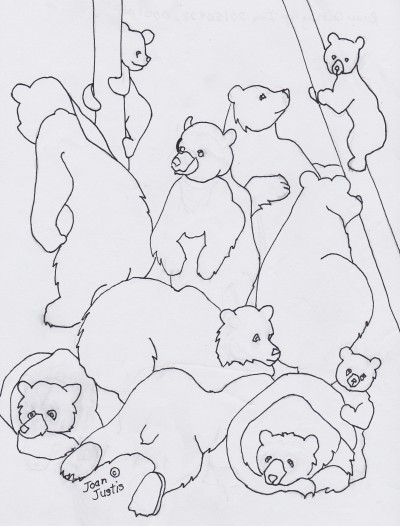 Black and White Drawing of Medley of Bears