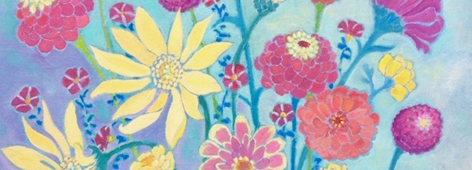 Detail of painting of zinnias for a header